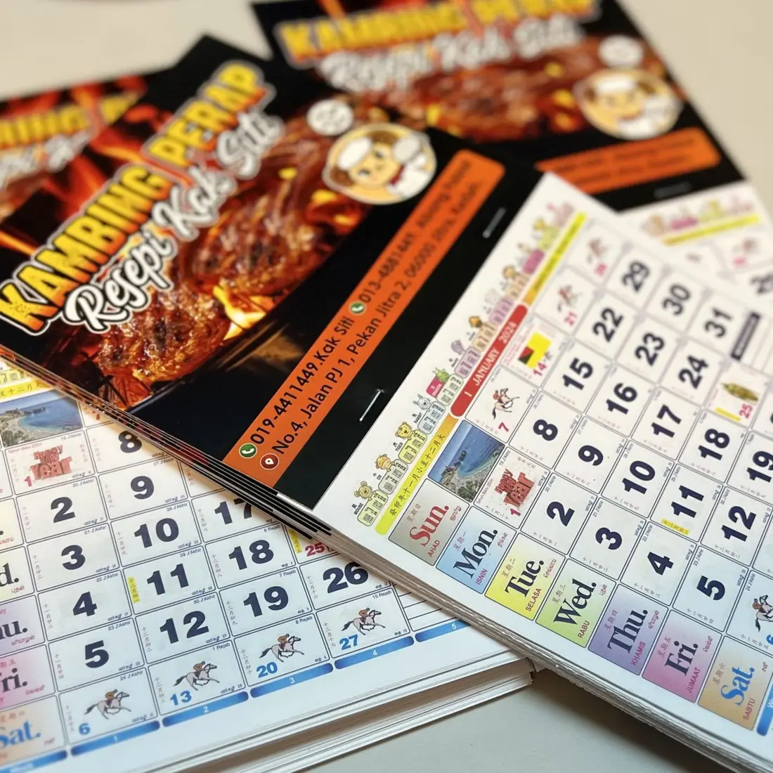 Contoh hasil cetakan Wall Calendar untuk perniagaan makanan