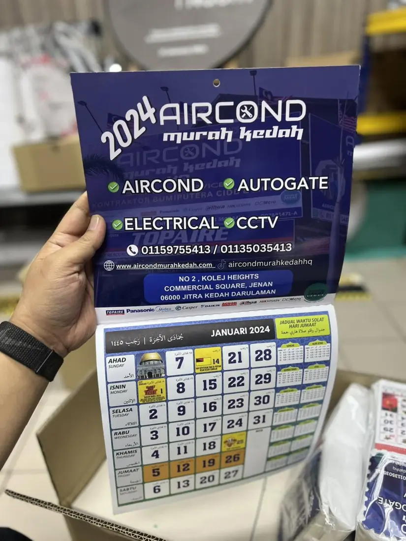 Contoh hasil cetakan Wall Calendar Aircond Murah Kedah