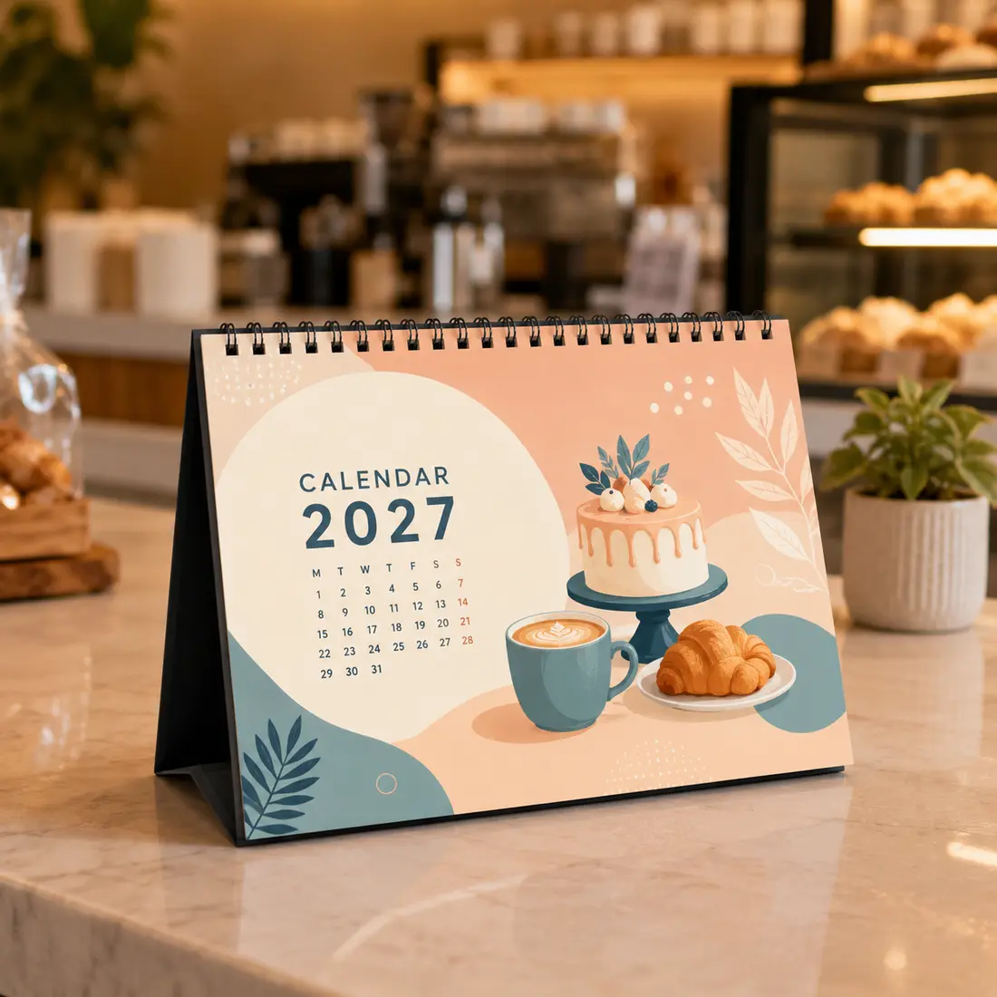 Contoh Desktop Calendar 2027 untuk perniagaan makanan dan kafe